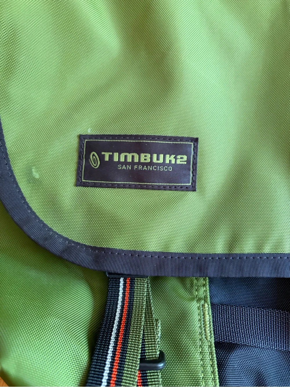 Timbuk2 Olive Green, Black & Orange Messenger Bag.